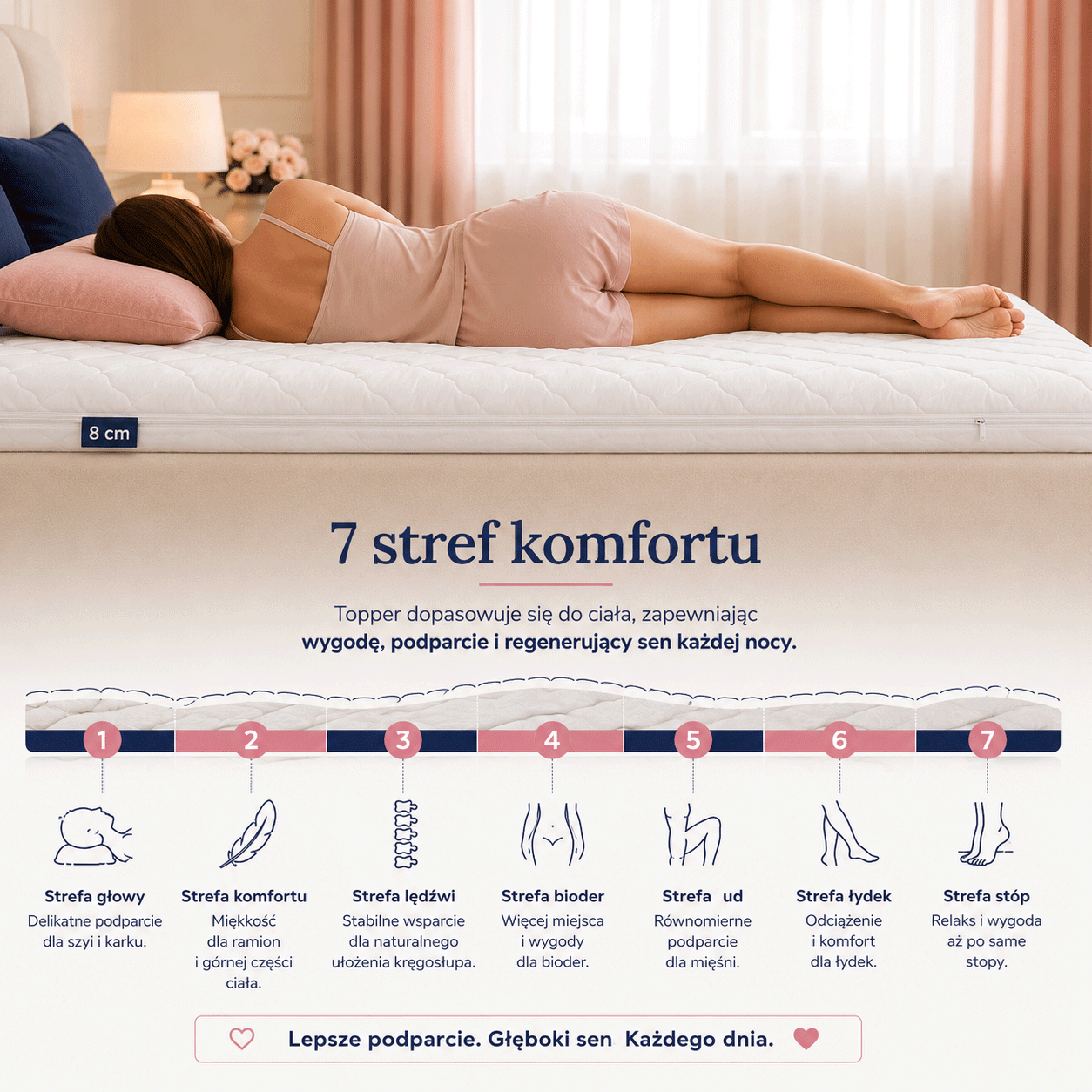 Pianka wysokoelastyczna HR H30 7 stref materac nawierzchniowy